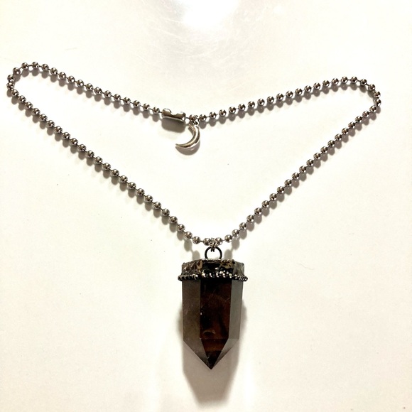Big black Smokey crystal quartz stone boho charm moon necklace - Picture 11 of 15